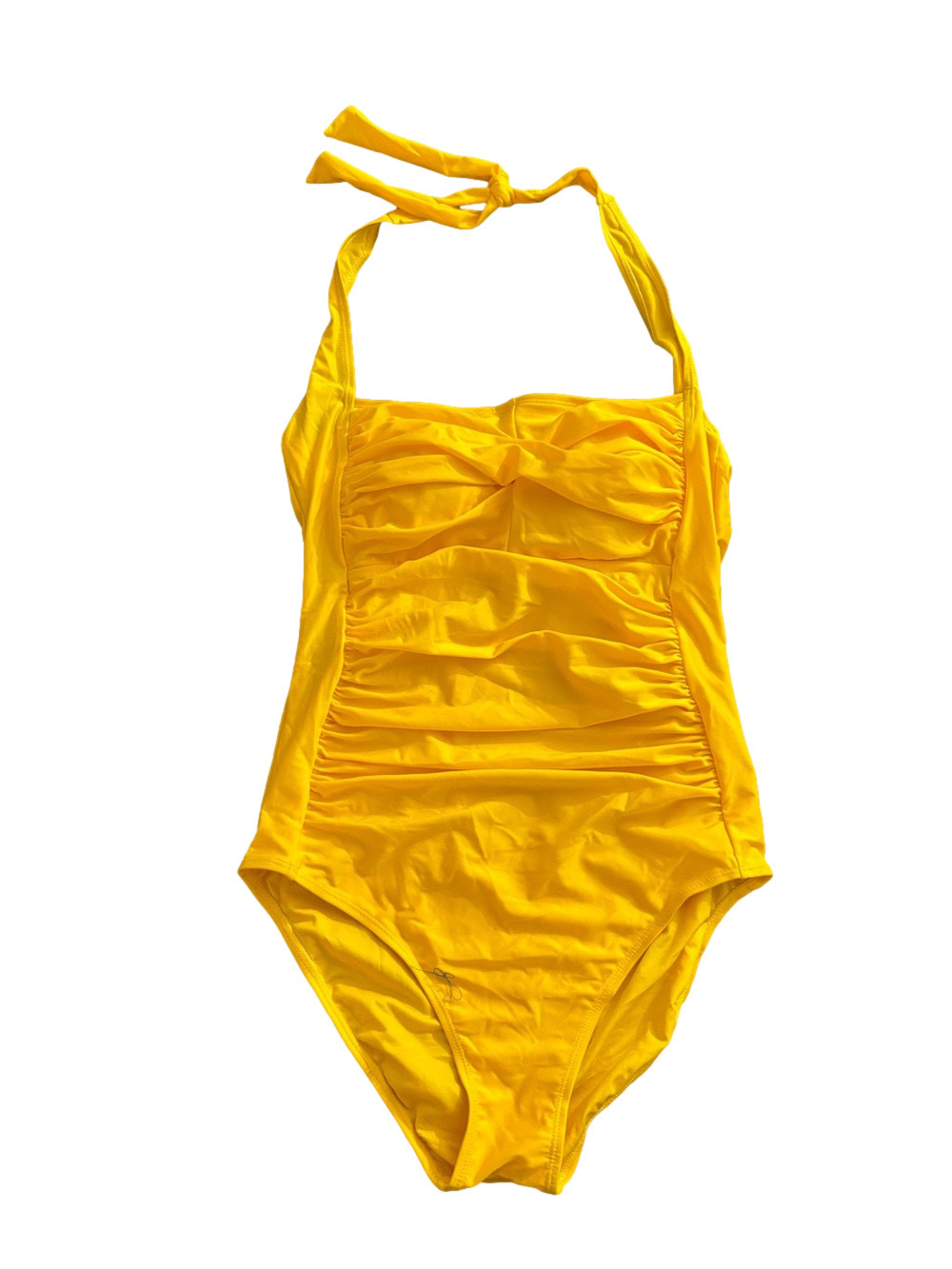 Smismivo Yellow Ruched Halter One Piece Swimsuit Medium NWT